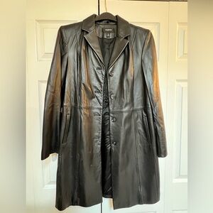 Women’s Knee Length Black Leather Coat